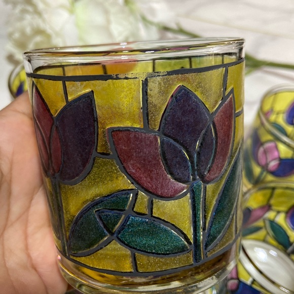 Vintage West Virginia Glass Tulip Design Stained Glass tumblers Cup Set of 6 - Picture 11 of 17